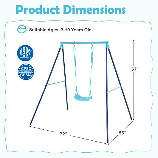 Outdoor Heavy Duty Metal Toddler Swing Set with Stand-Blue