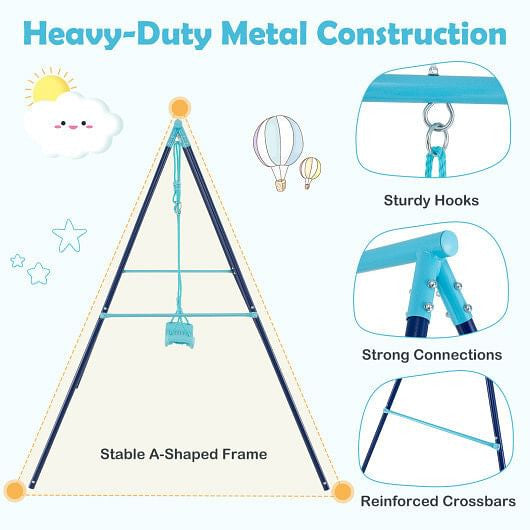 Outdoor Heavy Duty Metal Toddler Swing Set with Stand-Blue