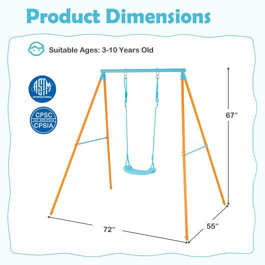 Outdoor Heavy Duty Metal Toddler Swing Set with Stand-Blue