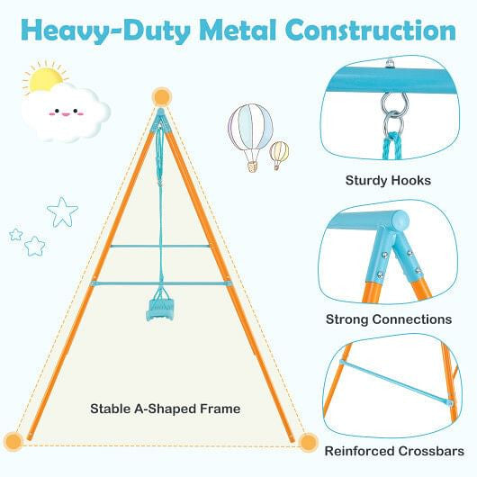 Outdoor Heavy Duty Metal Toddler Swing Set with Stand-Blue