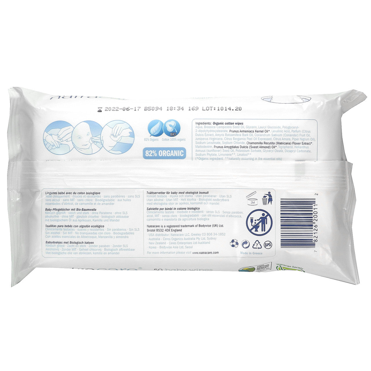 Natracare Organic Cotton Baby Wipes (16x50 ct)